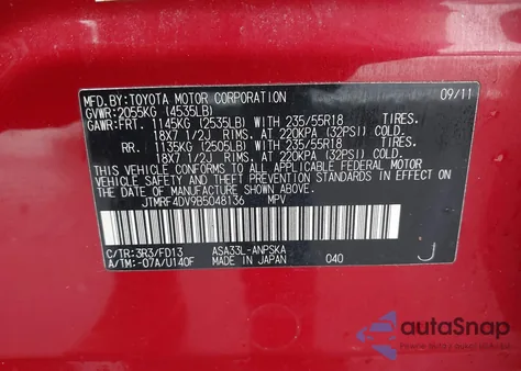 2011 Toyota Rav4 Sport z USA, uszkodzony, nr VIN JTMRF4DV9B5048136